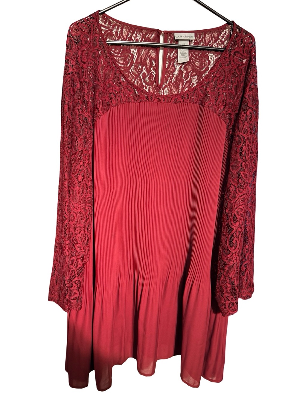 Catherines Burgundy Lace Yoke Pleated Tunic Top
